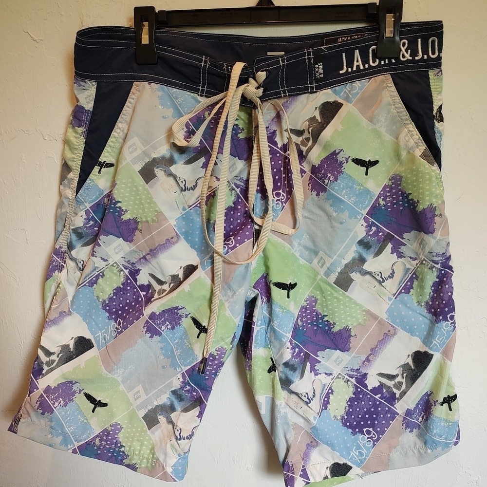 JACK &‎ JONES Swim Shorts Sz Large Mens Quick-Dry Swimwear Beach Summer Tropical